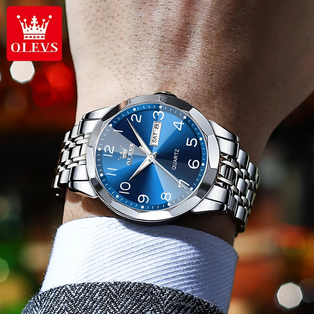 Olevs no.9970 Herren uhren Raute Spiegel Mode Original Quarz Armbanduhr große arabische Ziffer Zifferblatt wasserdicht leuchtend