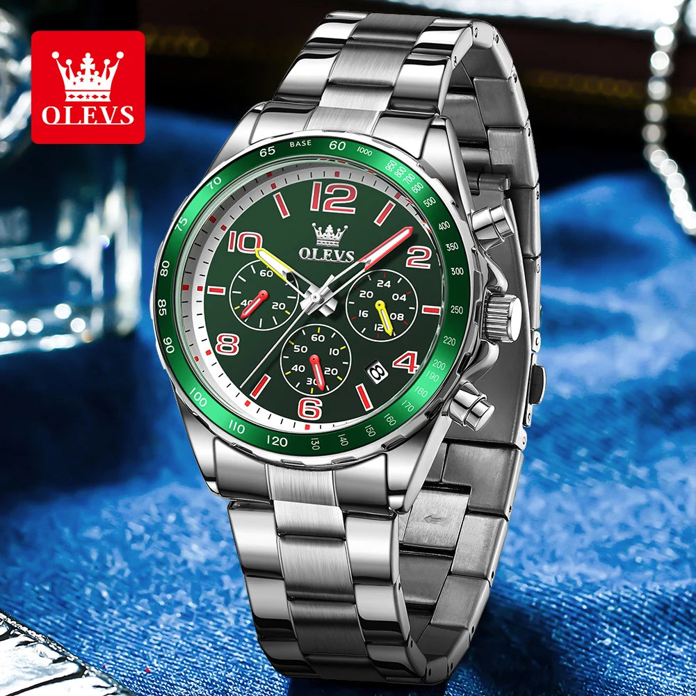 Olevs Herren uhren Nr. ty714 klassische Mode Original Quarz Chronograph Armbanduhr wasserdicht Edelstahl leuchtendes Datum