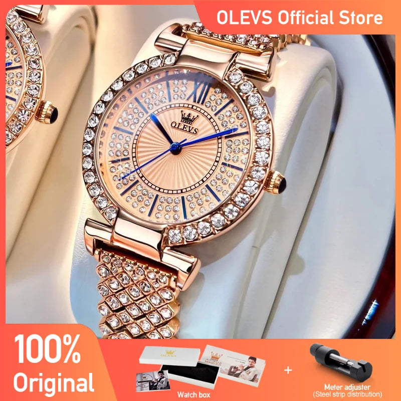 Olevs Damen uhren leichte Luxus-Volldiamant-Mode-Armbanduhr für Mädchen elegantes Geschenk wasserdicht geeignet für das tägliche Sammeln