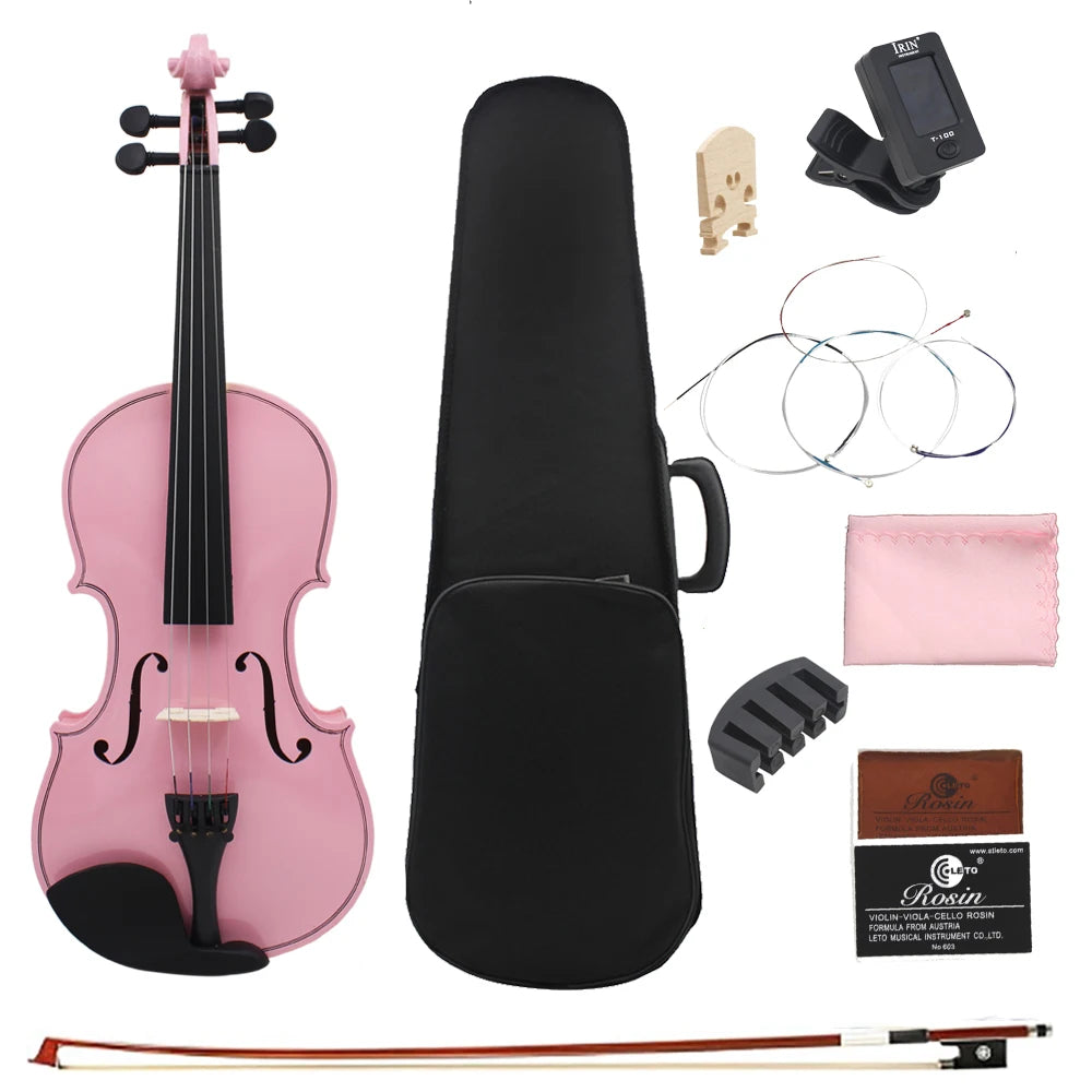 4/4 Violine Professionelle Massivholz Violine mit Strage Box Bogen Tuner Kolophonium Brücken Zubehör Musikinstrument Kinder Geschenke