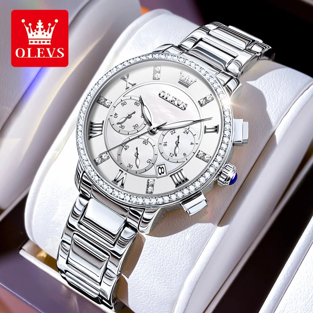 OLEVS Damen-Armbanduhr, leicht, luxuriös, modisch, Original-Quarzuhr für Damen, wasserdicht, leuchtend, Chronograph, Armbanduhr, Datum, neu