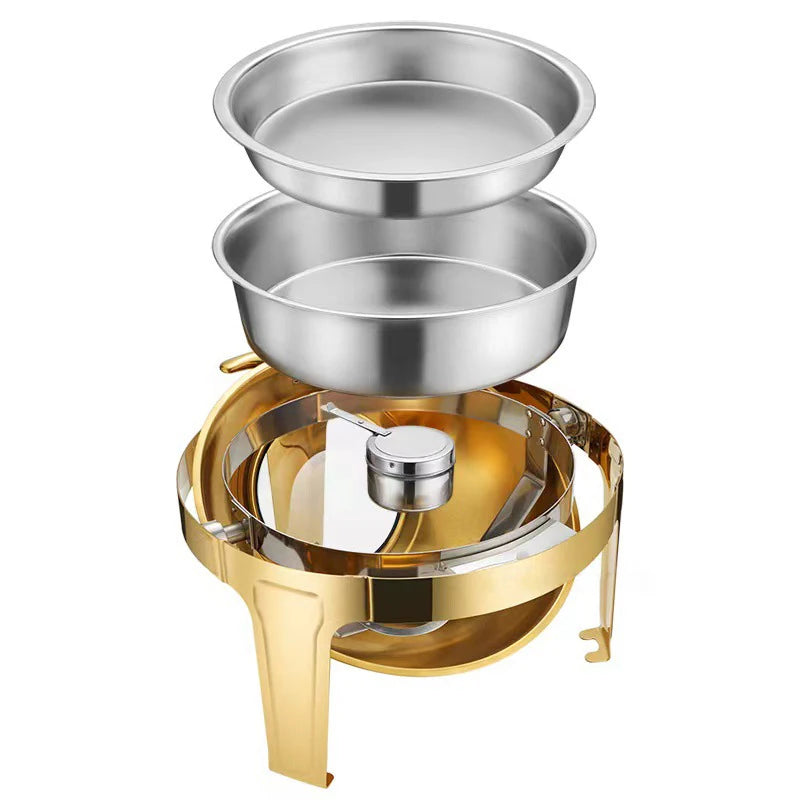 Luxus Chafing Dish Gold - 6,5L Runder Speisenwärmer für Catering und Buffet