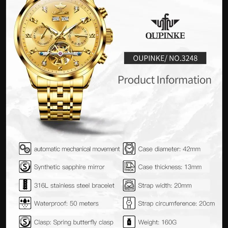 Oupinke 3248 Herren uhr Original Luxusmarke Herren voll automatische mechanische Uhr Business Multifunktion suhr reloj hombre