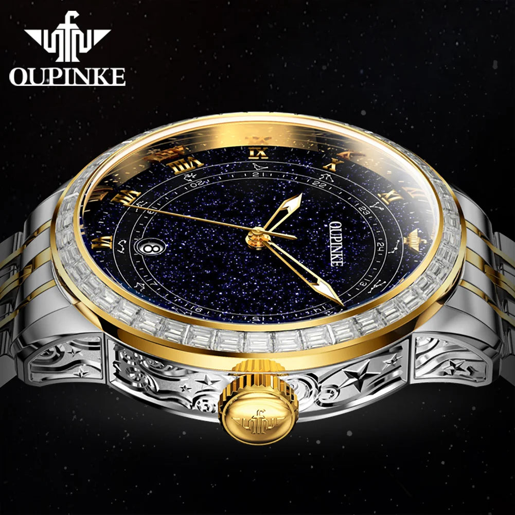 OUPINKE 3203 Fashion Brand Men's Automatic Mechanical Watch Luxury Waterproof Glowing Starry Sky Diamond Men Watch Montre Homme