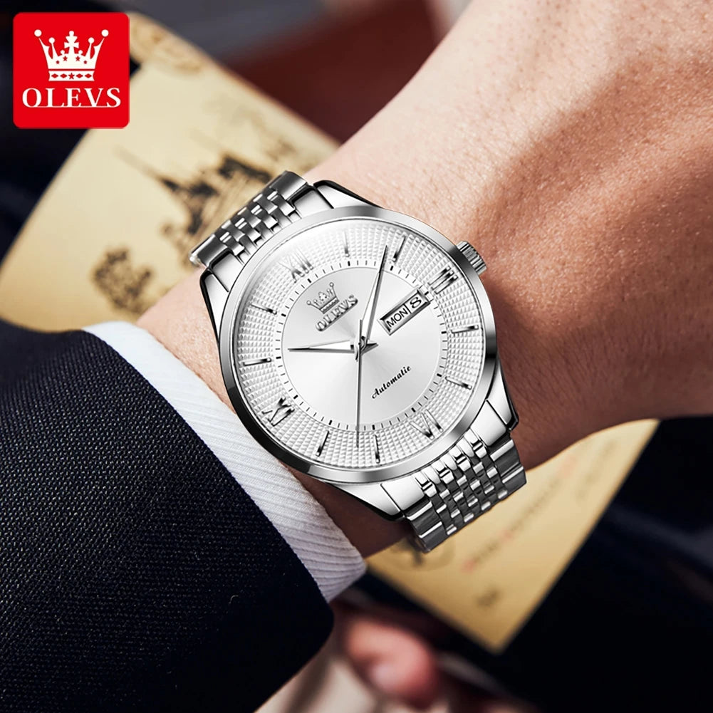 Olevs Herren uhren einfache Business Original Armbanduhr automatische mechanische Uhrwerk Saphir Spiegel wasserdicht leuchtendes Datum