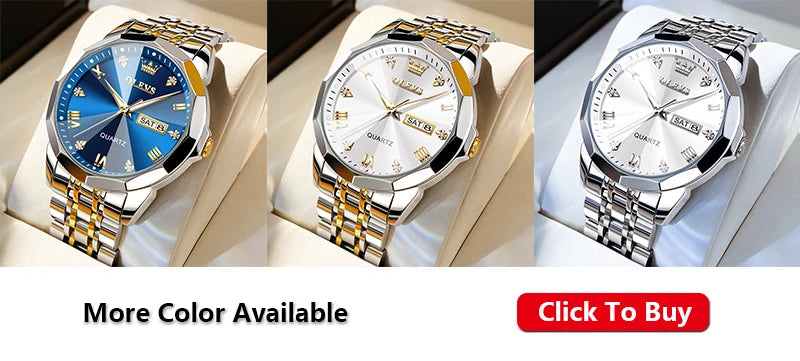 OLEVS Herrenuhren Gold Original Quarz-Armbanduhr Wasserdicht Leuchtende Uhr für Männer Rhombus Mirror Date Week Luxuskleid