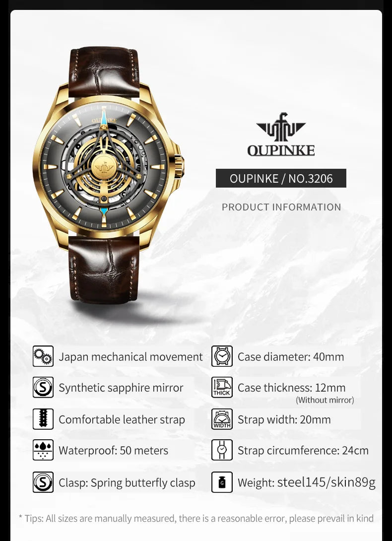 OUPINKE 3206 Herrenuhr Luxusmarke 3D Skelett Design Herren Automatische Mechanische Uhr Mode Original Wasserdichte Herrenuhr