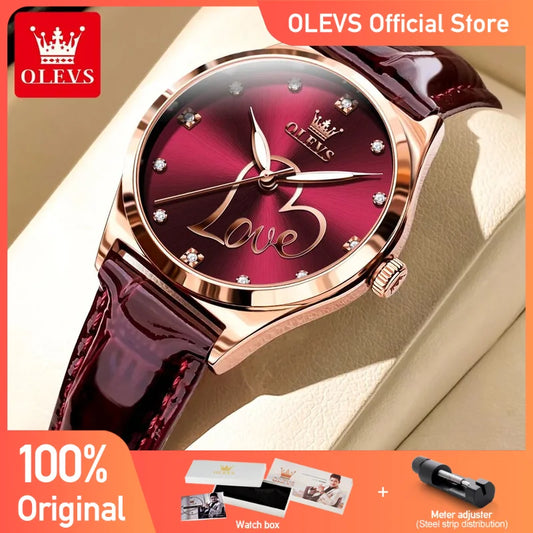 Olevs Mode Luxus Damen uhren Leder armband wasserdicht leuchtende Original Marke Damen uhr mit Diamanten geben Liebe