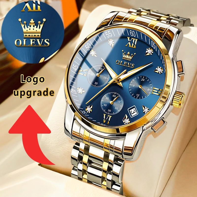 OLEVS herren Uhren Top Luxus Marke Klassische Quarzuhr Männer Chronograph Wasserdichte Armbanduhr Edelstahl Strap Datum