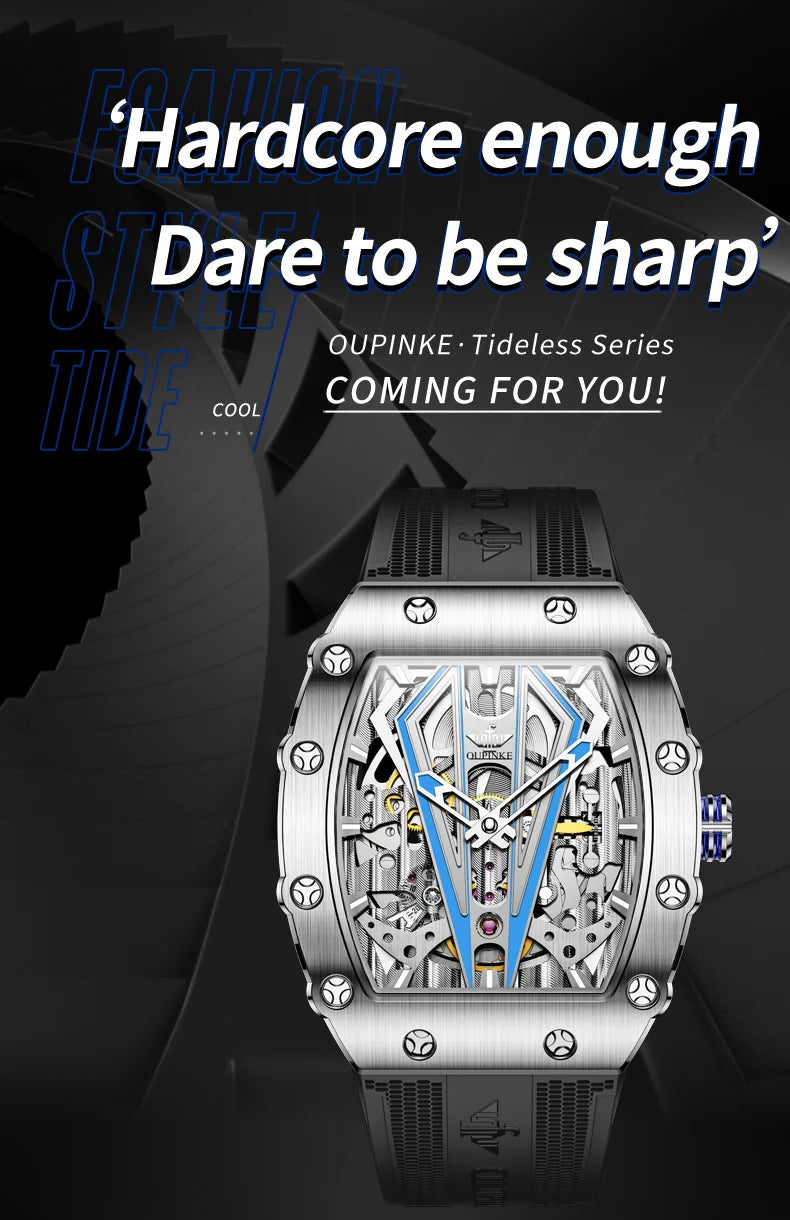 OUPINKE 3179 Men's Watch Luxury Brand Automatic Mechanical Watch Silicone Strap Sapphire Mirror Waterproof Skeleton Men's Watch