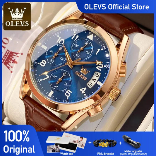 OLEVS Luxus herren Uhren Wasserdicht Leucht Quarz armbanduhr Leder Datum Sport Top Marke Männliche Uhr für Männer Relogio