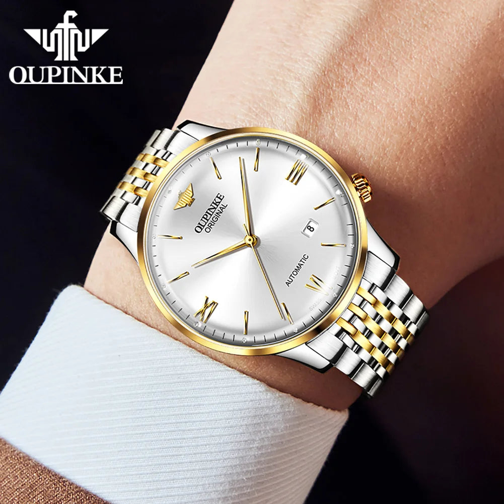 Oupinke Top Marke Schweizer Uhrwerk Herren automatische mechanische Uhr Luxus ultra dünne wasserdichte Saphir Spiegel Herren uhr