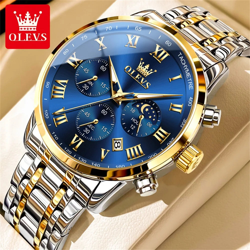 Olevs 5529 Top Luxusmarke Herren uhr wasserdichte leuchtende Edelstahl Mondphase Timing Code Uhr neue Quarz Herren uhr