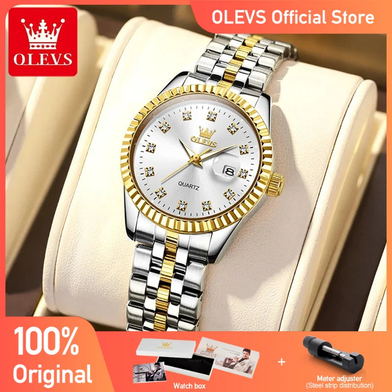 OLEVS 5526 Damenuhr, Originaluhren für Damen, wasserdicht, leuchtender Edelstahl, Quarz, automatisches Datum, Damen-Armbanduhr