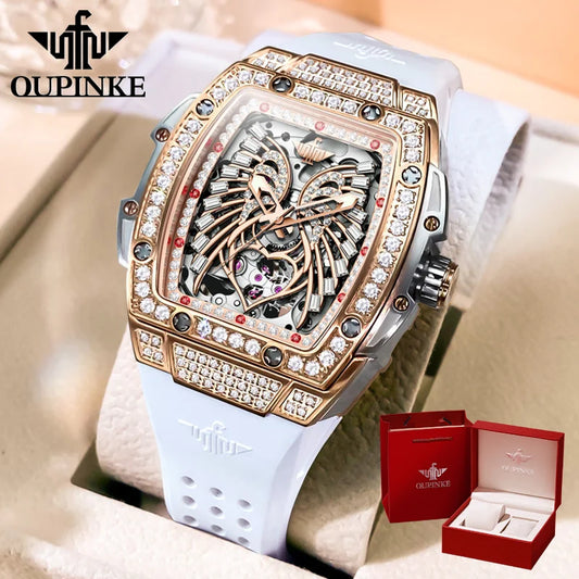 Oupinke 3225 Damen uhr Luxusmarke alle Diamant automatische mechanische Uhr klassische Silikon wasserdichte elegante Damen uhr