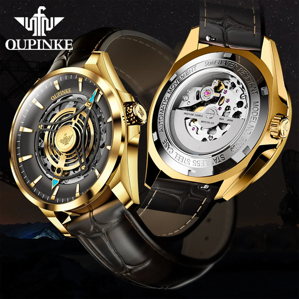 OUPINKE 3206 Herrenuhr Luxusmarke 3D Skelett Design Herren Automatische Mechanische Uhr Mode Original Wasserdichte Herrenuhr