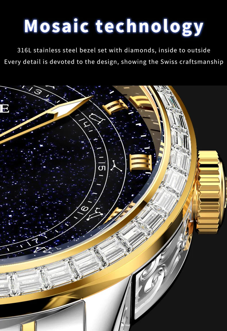 OUPINKE 3203 Fashion Brand Men's Automatic Mechanical Watch Luxury Waterproof Glowing Starry Sky Diamond Men Watch Montre Homme