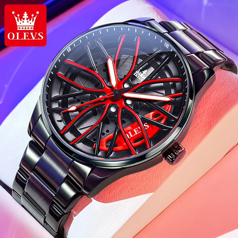 OLEVS 9937 Herrenuhr Original drehbares Radnaben-Zifferblatt, modischer Trend, Quarzuhr, wasserdicht, leuchtend, Edelstahl, Reloj