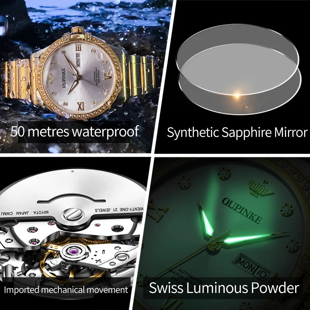 OUPINKE 3195 Männer Uhr Luxus Marke Importierte Bewegung Automatische Mechanische Uhr Mode Wasserdicht Business Diamant herren Uhr