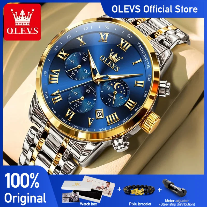 OLEVS 5529 Herrenuhr Original Wasserdicht Leuchtende Quarzuhr Automatische Datum Uhr Für Männer Mondphase Mit Box Reloj Hombre