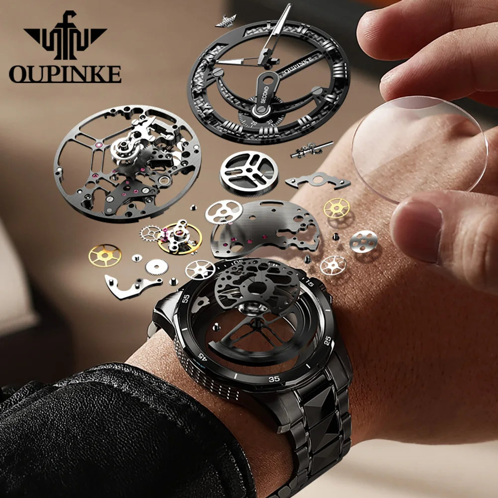 OUPINKE 3178 herren Uhr Original Marke Automatische Mechanische Armbanduhr Wasserdicht Leucht Hohl bewegung Uhren Luxus Männer