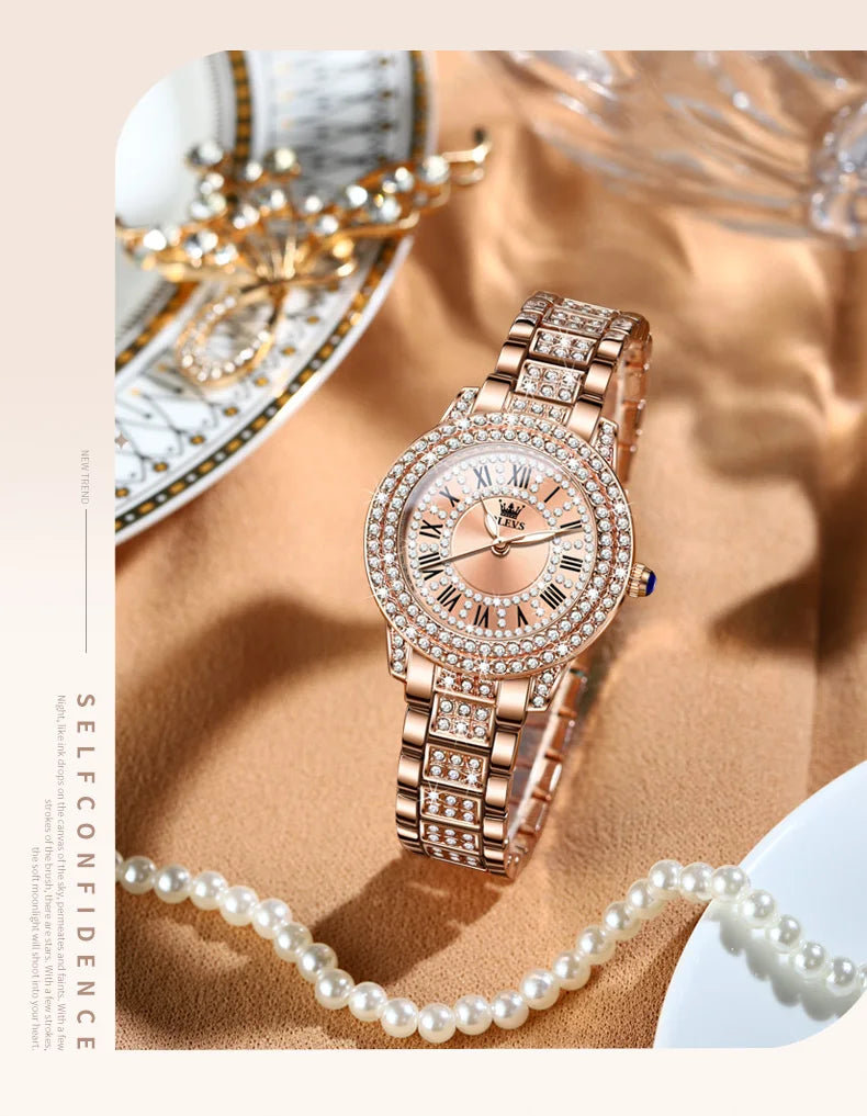 OLEVS frauen Uhren Mode Original Quarz Armbanduhr für Damen Römischen Zifferblatt Dazzling Diamant Wasserdicht Leucht Luxus Neue