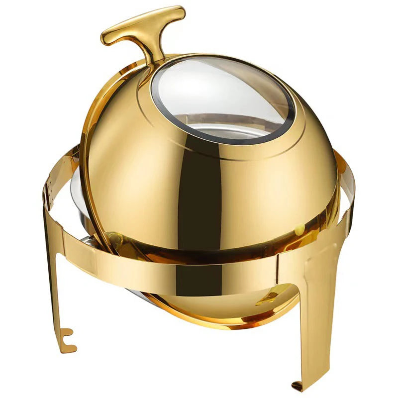 Luxus Chafing Dish Gold - 6,5L Runder Speisenwärmer für Catering und Buffet