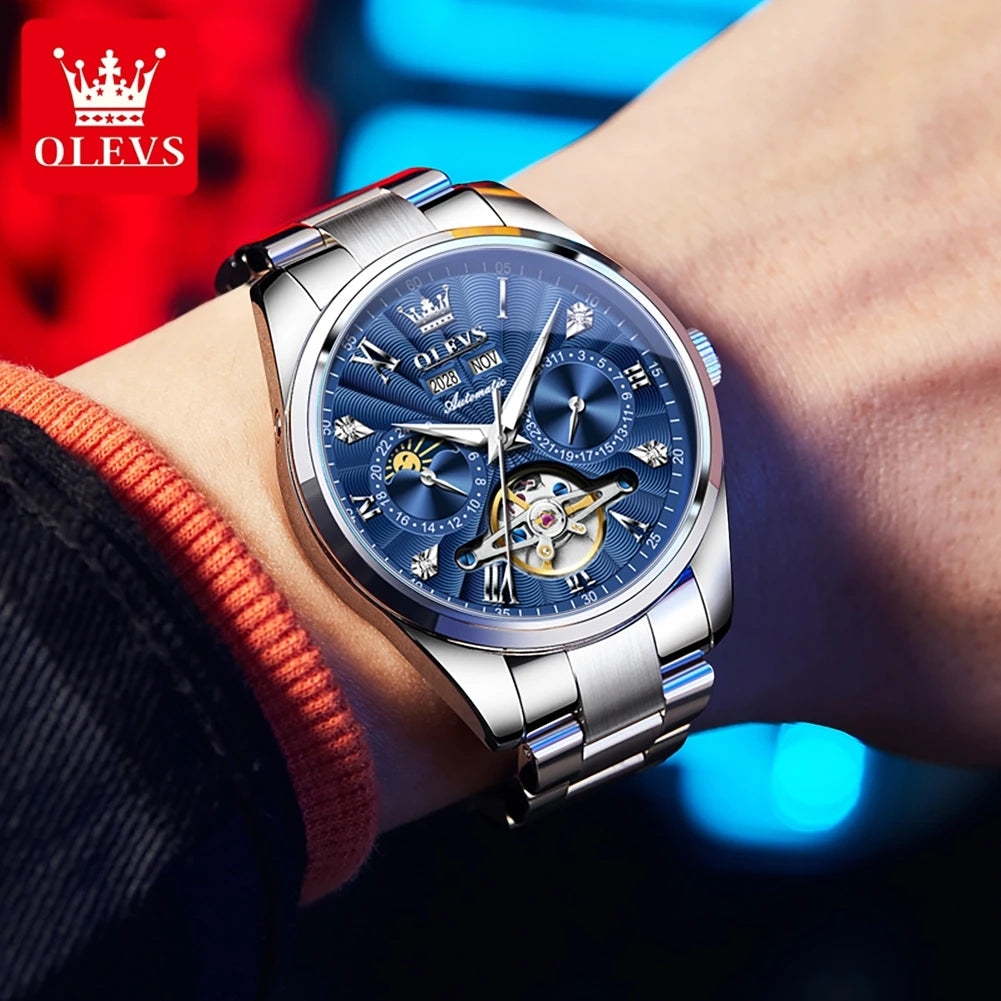 OLEVS 7028 Herrenuhren, Top-Luxusmarke, automatische mechanische Business-Armbanduhr, wasserdicht, Chronograph, Luxusuhr für Herren