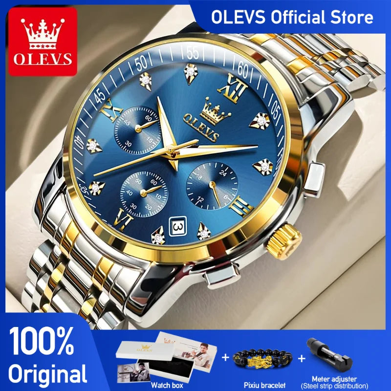 OLEVS herren Uhren Top Luxus Marke Klassische Quarzuhr Männer Chronograph Wasserdichte Armbanduhr Edelstahl Strap Datum