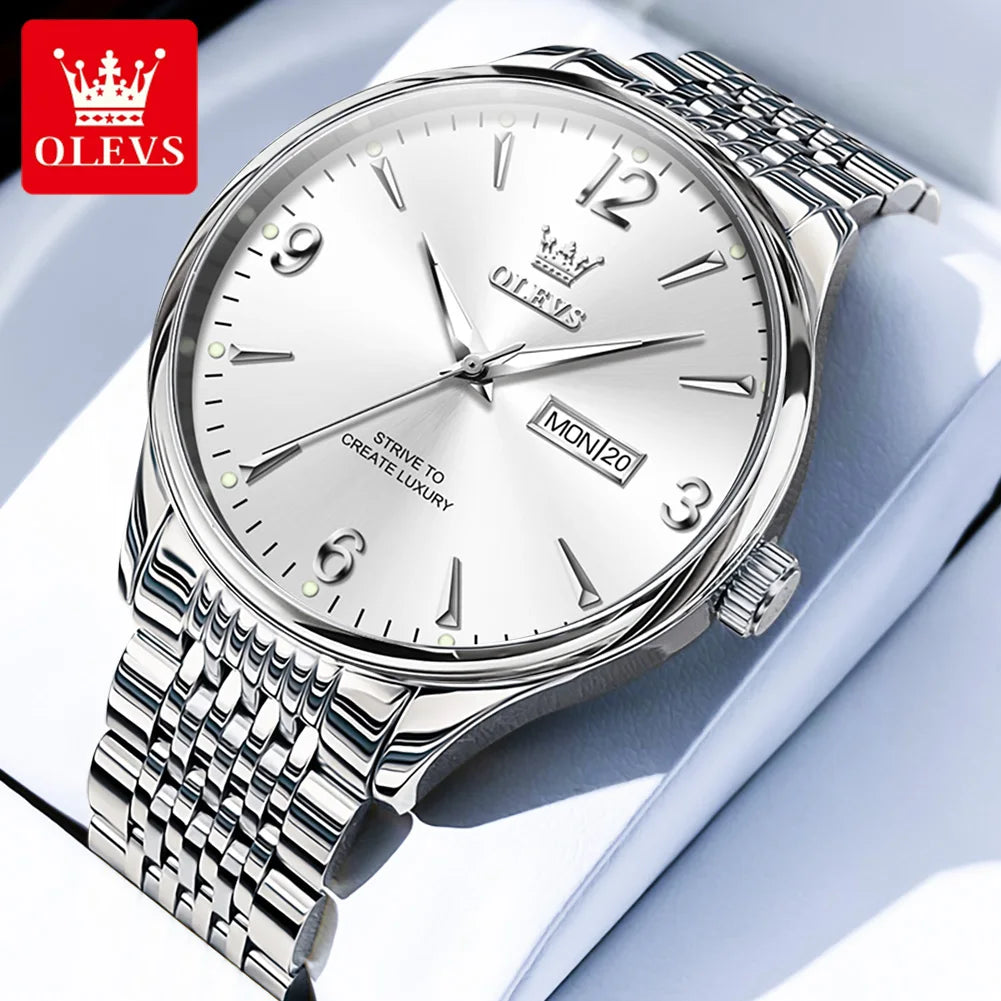 OLEVS 2928 Herrenuhr Original Marke Wasserdicht Leucht Quarz Armbanduhr Dual Kalender Display Uhr Für Männer Freebie Reloj