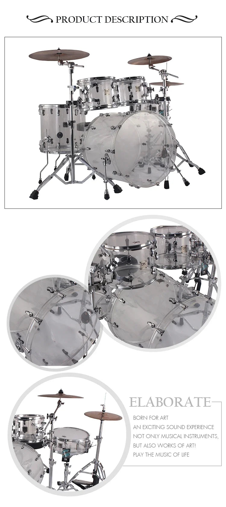 Low Price Miniature Drum Sets Acrylic Acoustic Drum Set