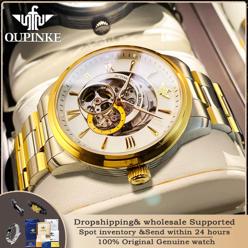 Oupinke Top importierte Uhrwerk automatische Maschinen Herren uhr Luxus wasserdichte Skelett uhr Saphir Spiegel Herren uhr