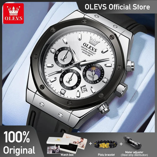 ﻿   OLEVS 9911 Herrenuhr Marke Wasserdicht Leuchtende Quarzuhr für Männer Drei Kleine Zifferblatt Sport Armbanduhr Chronograph Datum Reloj