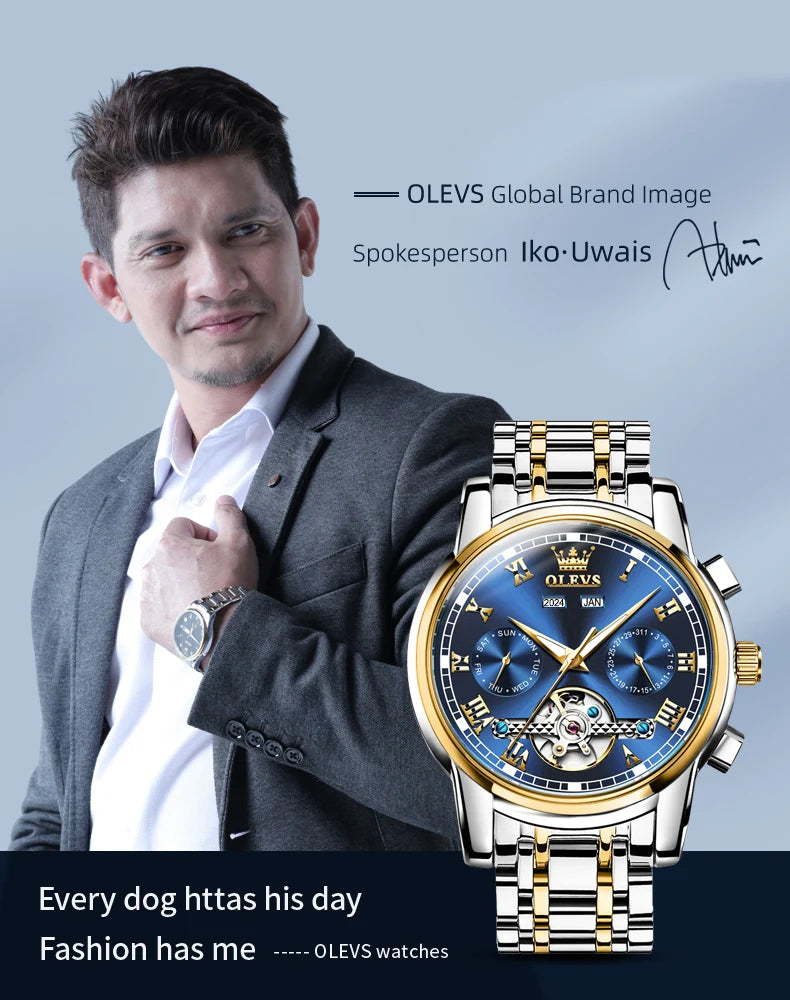 OLEVS herren Uhren Automatische Mechanische Business Armbanduhr Wasserdichte Edelstahl Armband Uhr für Mann Skeleton Kalender