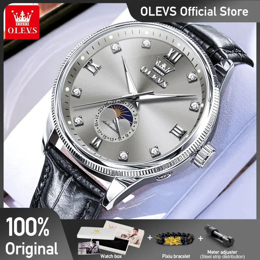 OLEVS 7039 Herrenuhr Original Automatische Mechanische Armbanduhr Lederband Reloj Hombre Wasserdicht Leuchtende Uhr Für Männer