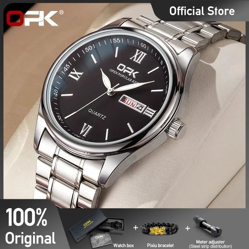 Opk Uhren für Herren Mode Quarz Armbanduhr Original wasserdichte leuchtende Automatik werk Dual Kalender Display reloj