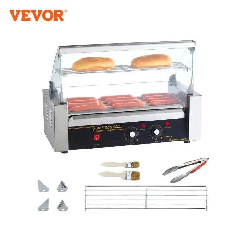 Vevor Hot Dog Roller 5 Rollen 12 Hot Dogs Kapazität 750w Edelstahl Wurst Grill Herd Maschine mit Dual Temp Control Glas haube