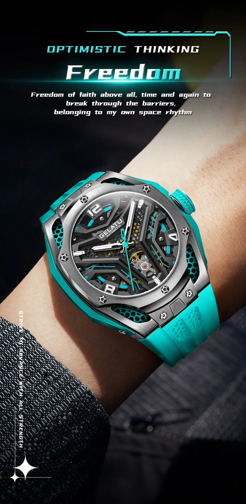 Gelatu aushöhlen Herren voll automatische mechanische Uhr Silikon armband Luxusmarke Uhr trend ige Sport Typ Herren uhr