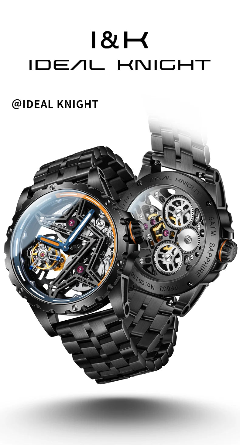 IDEAL KNIGHT 6803 Herrenuhr Top-Marke Luxruy Advanced Tourbillon Automatische mechanische Uhr Wasserdicht Leuchtende Uhren für Männer