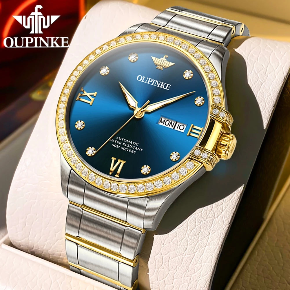 OUPINKE 3195 Männer Uhr Luxus Marke Importierte Bewegung Automatische Mechanische Uhr Mode Wasserdicht Business Diamant herren Uhr