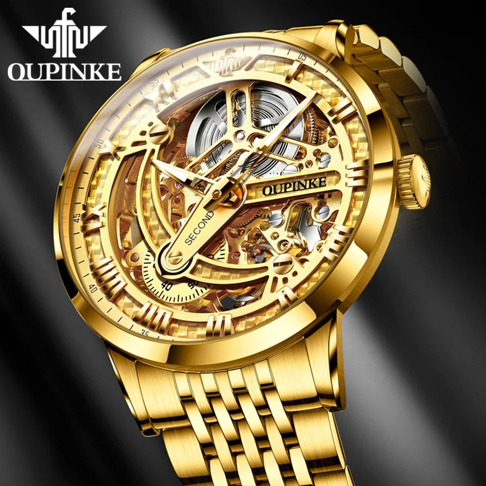 Oupinke High-End-Herren mechanische Uhren Skelett hohle automatische Mann Handuhr Luxus wasserdichte Herren Kleid Armbanduhr