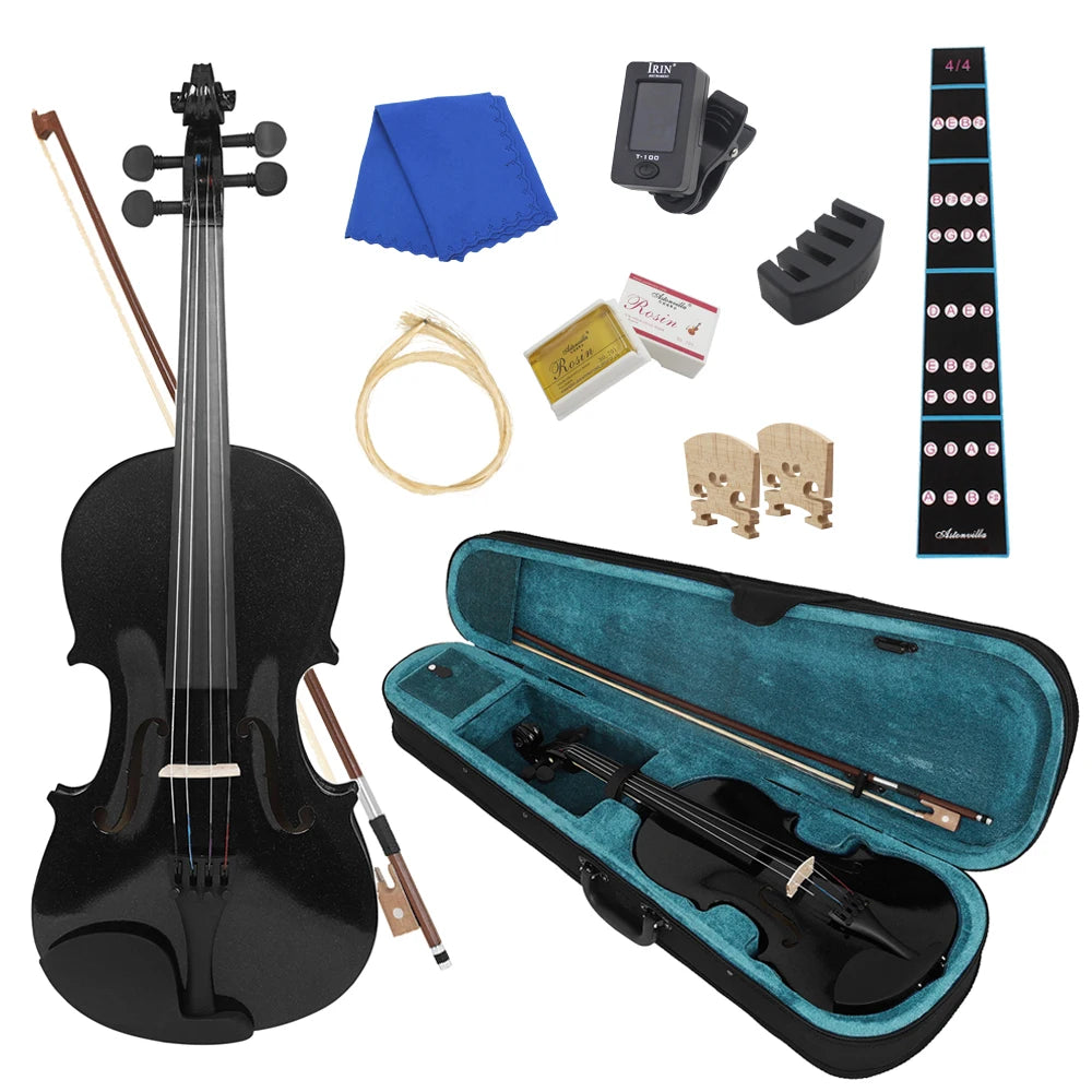 4/4 Violine Professionelle Massivholz Violine mit Strage Box Bogen Tuner Kolophonium Brücken Zubehör Musikinstrument Kinder Geschenke