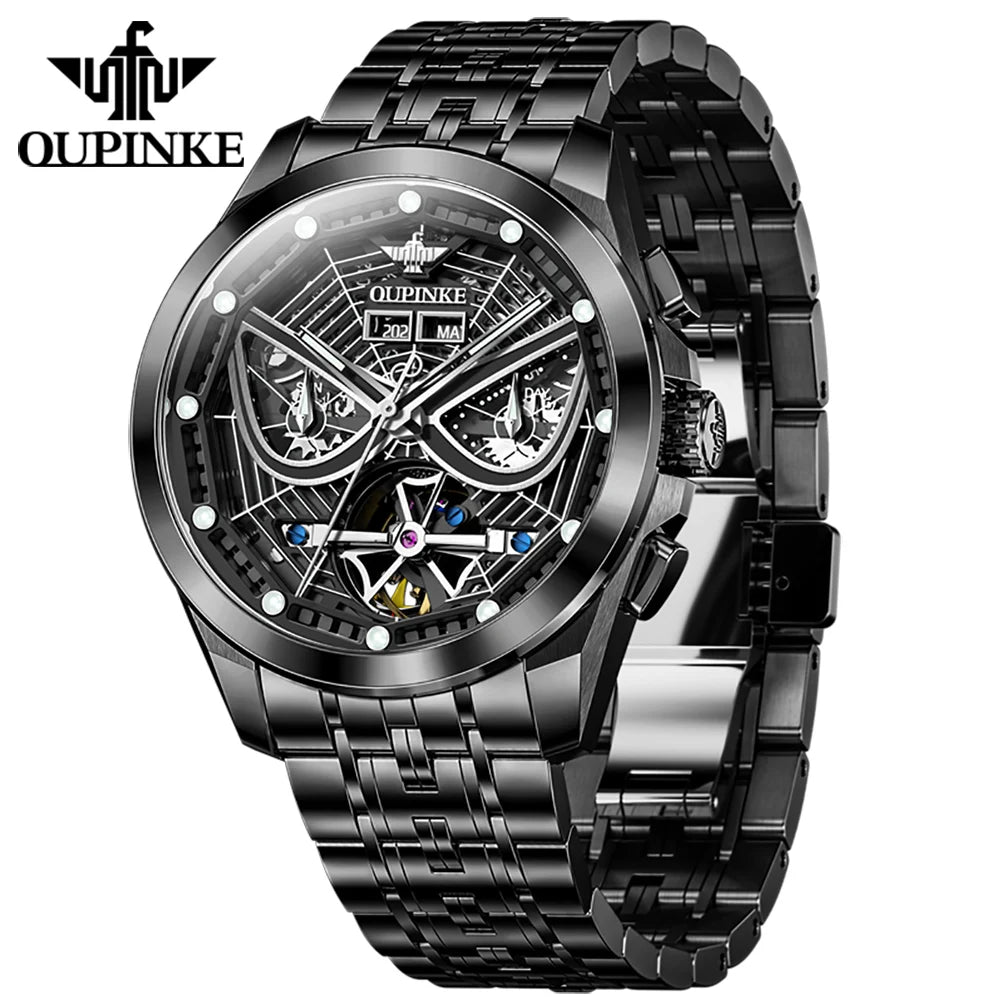 OUPINKE 3250 Skelett-Mechanische Uhren für Herren, modisches cooles Spider-Rüstungsdesign, vollautomatische Herrenuhren, luxuriöse Herrenuhr