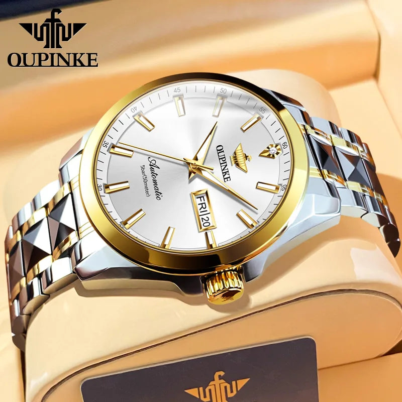 Oupinke 3223 Schweizer Marke True Diamond Gold Herren uhr Top Luxus Wolfram Stahl Edelstahl Herren automatische mechanische Uhr