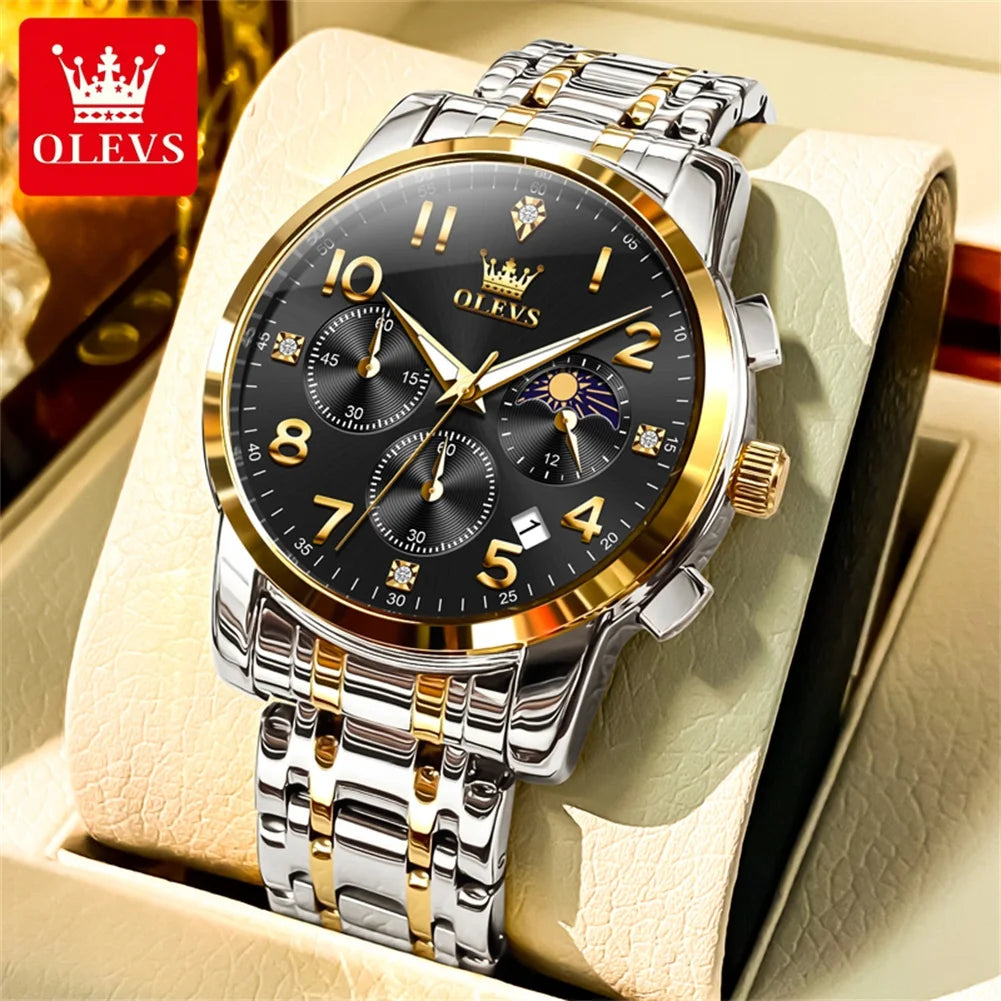 OLEVS 3628 Herrenuhr Original Marke Multifunktionale Chronograph Quarzuhr Wasserdichte Mondphase Uhr Für Männer Herren Geschenke