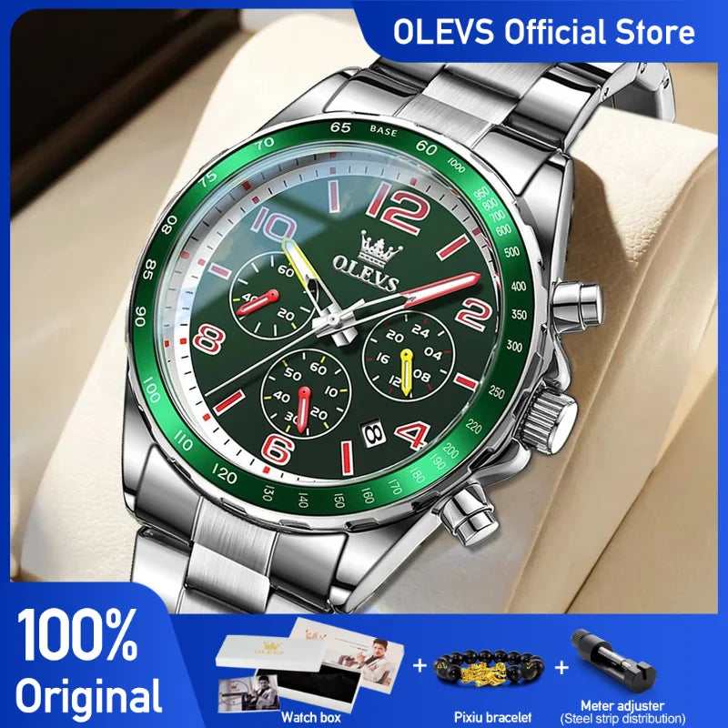 Olevs Herren uhren Nr. ty714 klassische Mode Original Quarz Chronograph Armbanduhr wasserdicht Edelstahl leuchtendes Datum