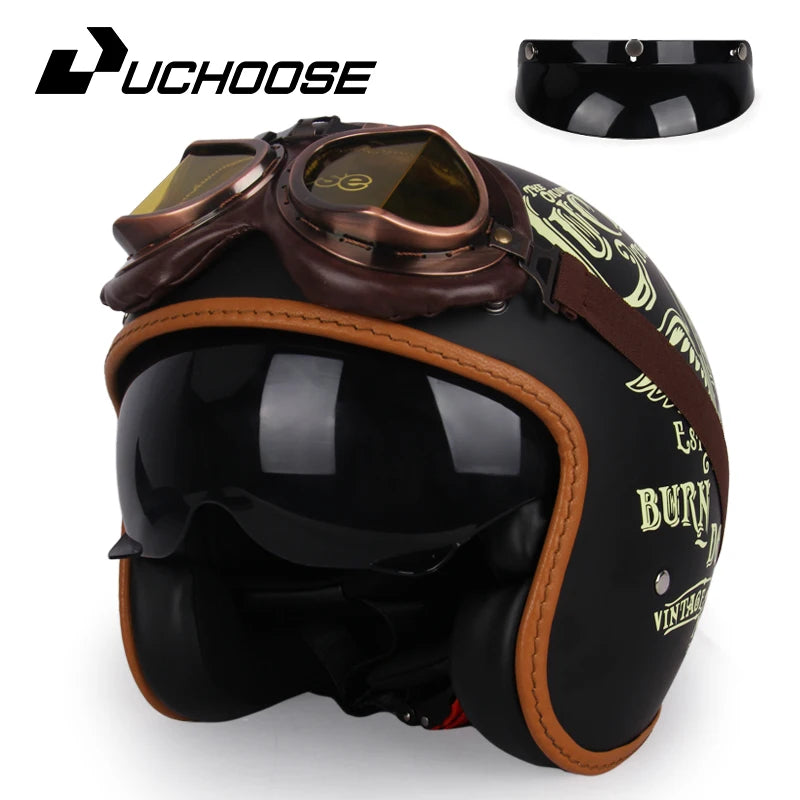 Uchoose 3/4 Retro Helm - Klassischer Stil für Motorradfahrer