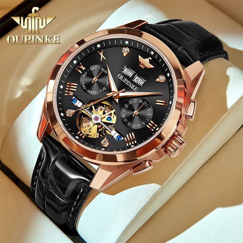 Oupinke 3186 Männer Uhr Luxus Tourbillon Skelett wasserdichte automatische mechanische Uhr Schweizer Saphir Spiegel Geschäfts leute Uhr