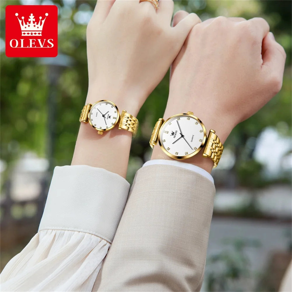 OLEVS Paar Uhren Einfache Luxus Mode Original Armbanduhr Exquisite Uhr Bift Box Seine und Ihn Uhr Set Liebhaber Wasserdicht