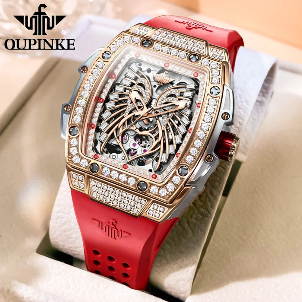 Oupinke Damen uhren Luxus Mode Liebe Diamant Zifferblatt Original automatische mechanische Uhr für Damen wasserdichten Saphir